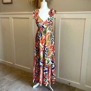 ILLA ILLA Multicolor Tropical Leaf Maxi Dress resort wear women’s size M